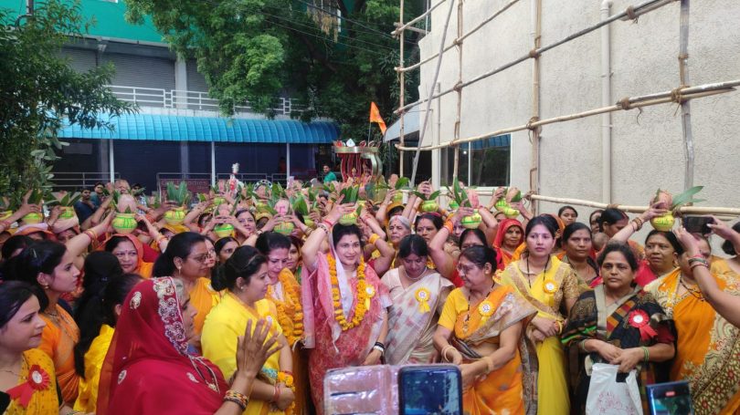 For the inauguration of the newly built Ram temple, a procession was taken out with drums and bangs