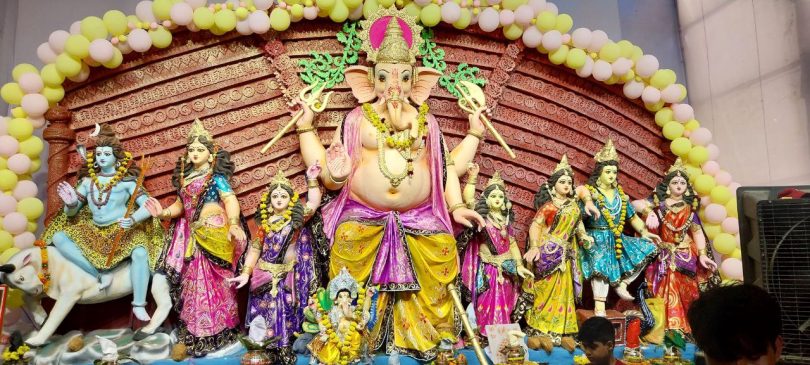 After doing Maha Aarti of Lord Ganesha, offered fifty-six bhog and did Bhandara.